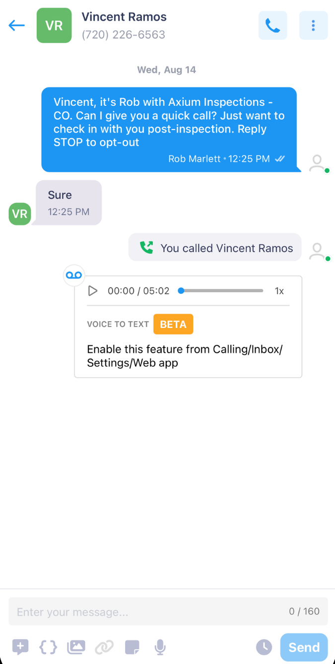 QC call and recorded voicemail