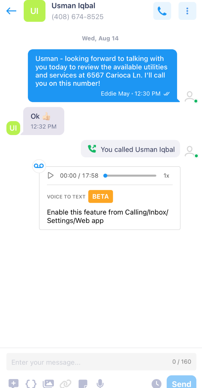 Branded intro text scheduling the utilities call