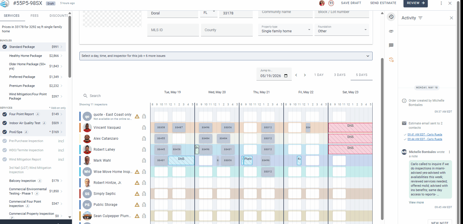 Smart schedule with drive time and skill