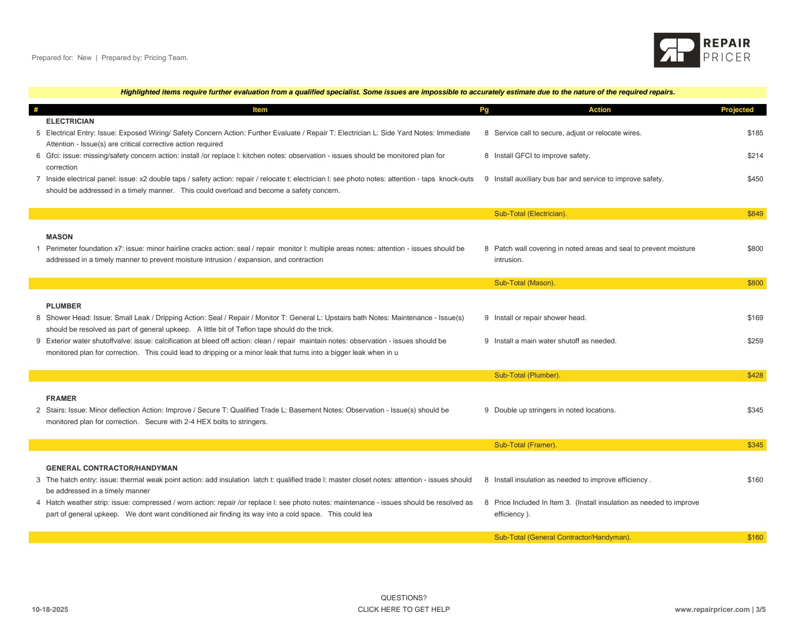RepairPricer report page 3