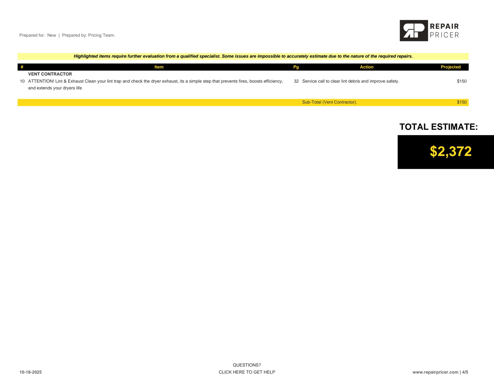 RepairPricer report page 4